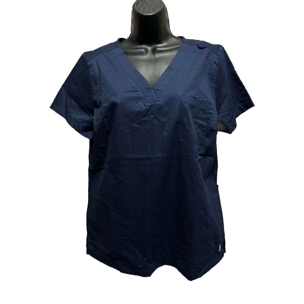 Butter Soft Navy Stretch Short Sleeve V Neck Pockets Size Medium NWT‎
